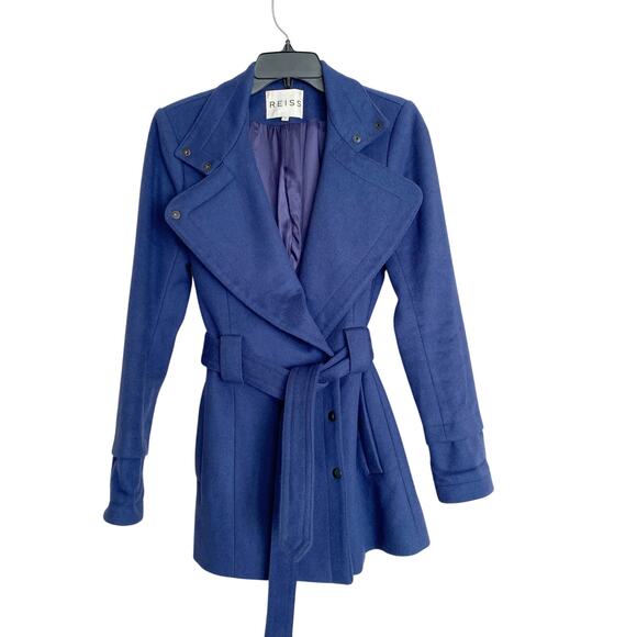 Reiss Jackets & Blazers - REISS Wool Cashmere Blue Peacoat Jacket Belted - Size XS